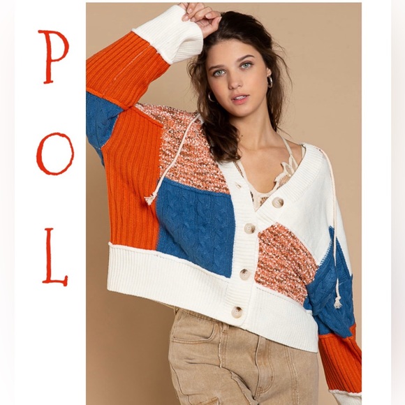 POL Sweaters - POL Ultra Comfort Color-block Button Hoodie Sweater S-M-L NWT